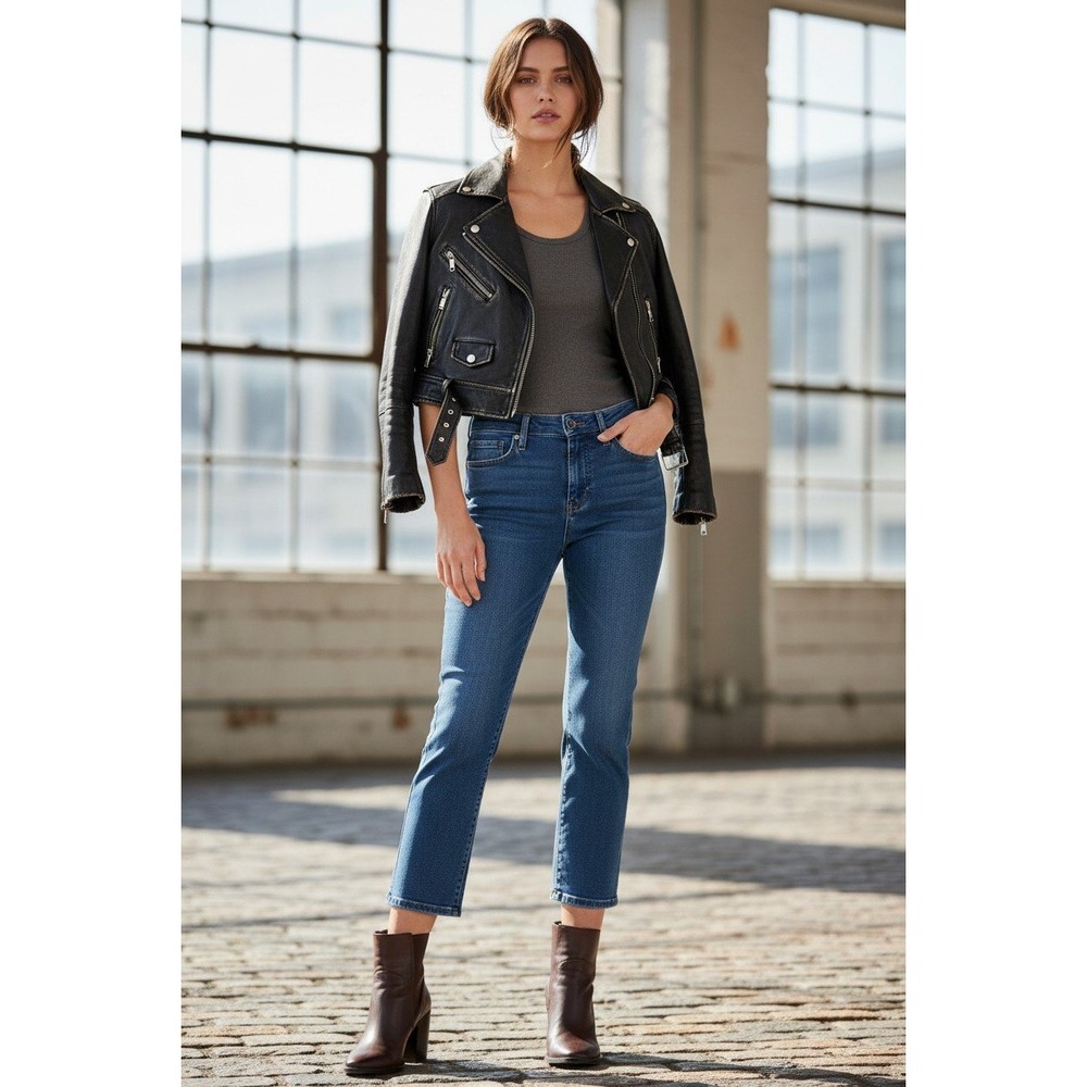 L'AGENCE Serena‎ High Rise Cropped Baby Flare Jeans Blue Denim 24x25 USA $245